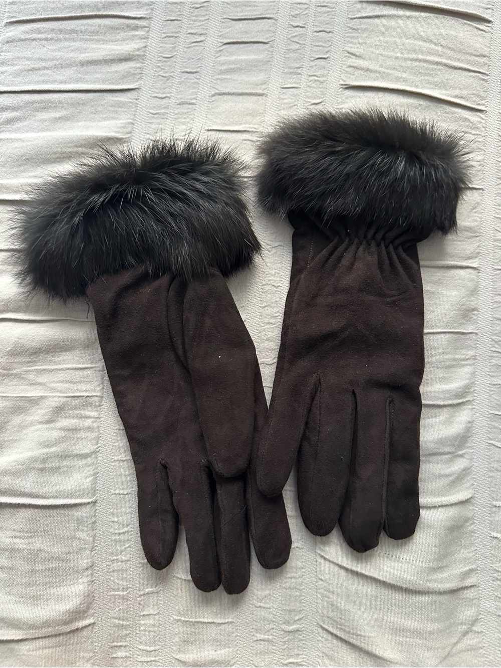 Women's Dark Brown Suede Gloves with Faux Fur Cuff